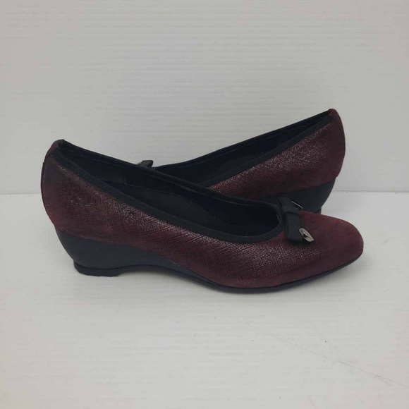 Munro American Womens Randa Heels Deep Wine Leather Textured Slip On Low 6 M New - Picture 7 of 16